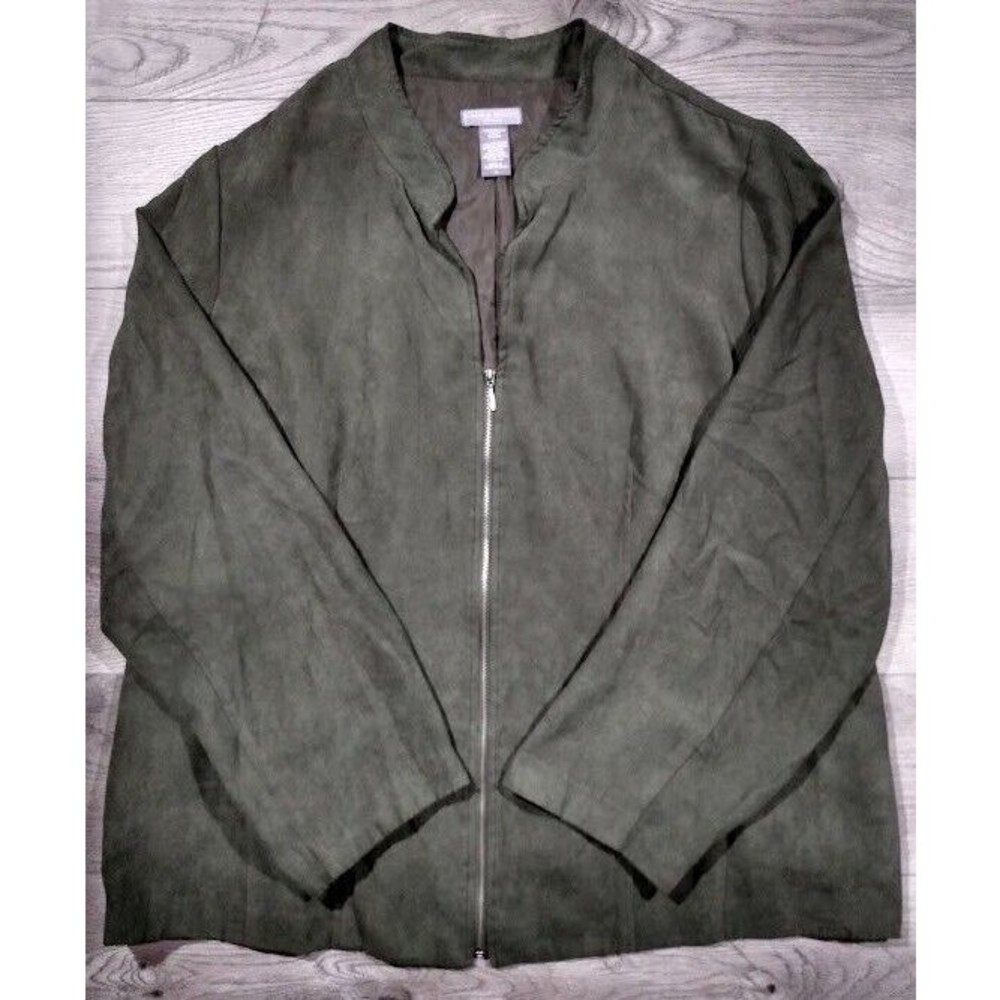 Laura Scott Long Sleeve 3/4 Zip Polyester Jacket Womens Extra Large Lined Green